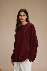 Dirty, dyed and worn fake two long-sleeved T-shirts