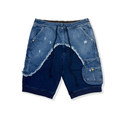 Patchwork Denim Shorts Multi Pockets Cargo