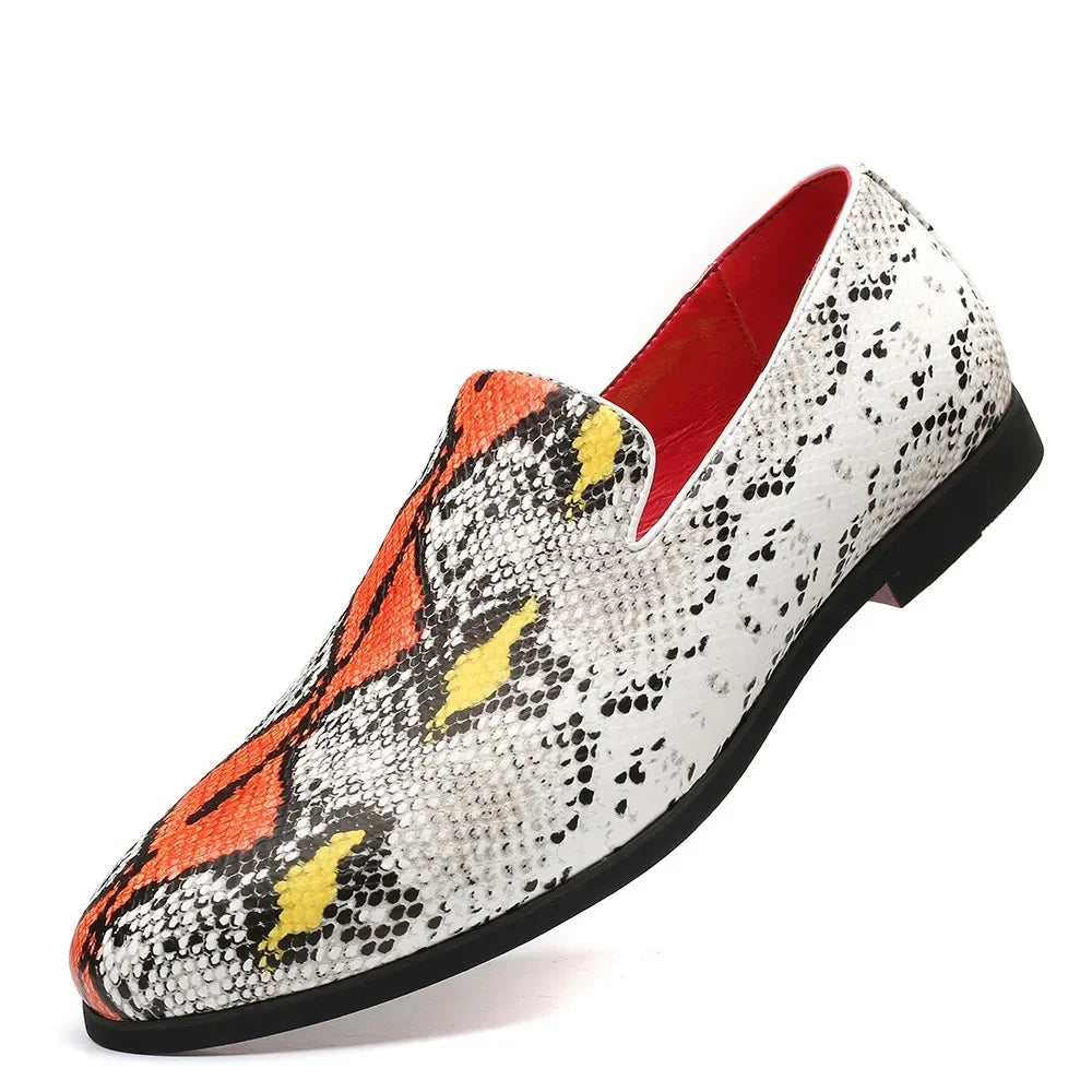 Classic Snake Pattern Loafers Breathable Leather Men's Footwear