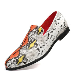 Classic Snake Pattern Loafers Breathable Leather Men's Footwear