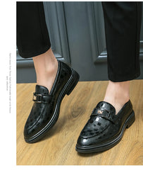 British Style New Emerald Pointed Leather Shoes Slip-On Loafer Black Hombre