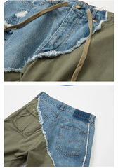 Old Ripped Workwear Fifth Pants Stitching Men's Overalls