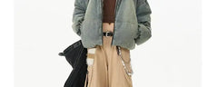 Retro American Neutral Denim Blue down Cotton Jacket