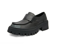 British Style Concise Thick High Heels Genuine Leather Shoes