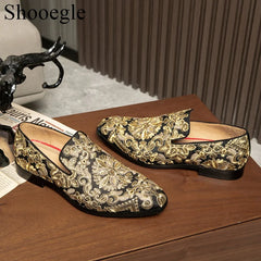 Stud Crystal Gold Shoes Embroidery Comfort Loafers Floral Flats Shoes