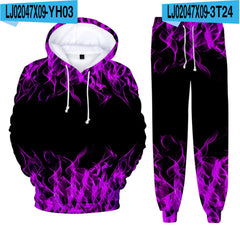 Colorful Flame 3D Print kids Tracksuit Set Casual Hoodie+Pants 2pcs Sets