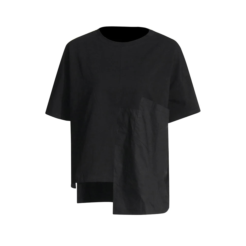 Round Neck Short Sleeve Solid PatchworkT Shirts