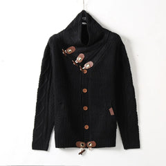 High-neck Sweater Knitted Thick Wool Button Top Retro Slim Fit