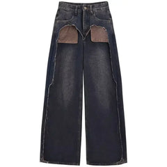Straight-leg Jeans Women's High-waisted Slimming Loose-fit Bell Bottoms Pocket Outside Sewn