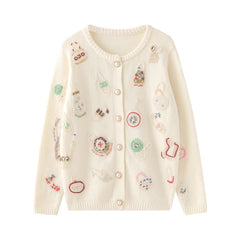 High Quality Autumn Winter Sweater Women Diamonds Pearls Beading Elegant Cardigan