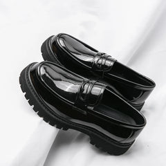 Mocassin Patent Leather with Thick Soles Loafers Slip on Shoe Breathable