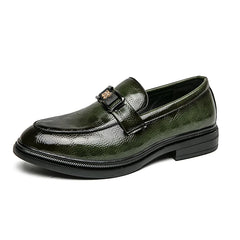 British Style New Emerald Pointed Leather Shoes Slip-On Loafer Black Hombre