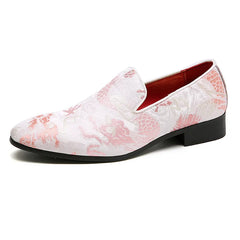 Embroidered Floral Loafers Men Smoking Slippers British Style