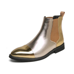 Gold Chelsea Boots PU Ankle Boots High Top  Golden Shoes