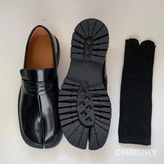 Tabi Loafer Men and Women Split Toe Thick Sole Casual Patent Leather Shoes