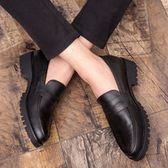 Brogue Carving Penny Loafers Slip on Leather shoes