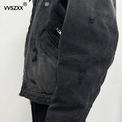 Heavy Duty Washed Vintage Leather Collar Jacket