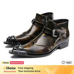 Ankle Boot Genuine Leather Mens Chelsea Crocodile Pattern