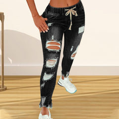 Stretch Skinny Ripped Hole Washed Denim Pants