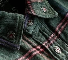 Workwear Plaid Washed Distressed Lapel Versatile Long Sleeve Shirt