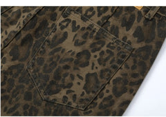 Baggy Leopard Print k Jeans Women High Waisted  Wide Leg Denim Pants