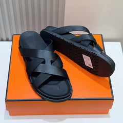 Limited Sale Cow Leather Brand Men's Summer Fashion Slippers Luxury All-match Flat Beach Shoes Flip Flops Factory Direct Sales
