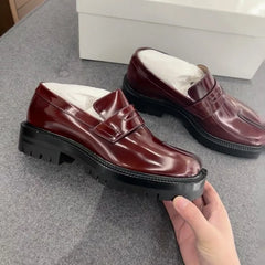 PU Leather solid color lace-up British style shoe