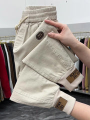 New Cotton Jeans Elastic Waist Harem Pants
