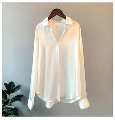 Overshirt Satin Female Clothing Elegant Style Luxury Designer Blouse