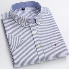 100% Pure Cotton  Oxford Short Sleeve Square Collar Solid Plaid Striped Shirt