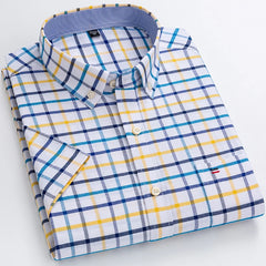 100% Pure Cotton  Oxford Short Sleeve Square Collar Solid Plaid Striped Shirt