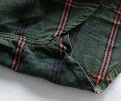 Workwear Plaid Washed Distressed Lapel Versatile Long Sleeve Shirt