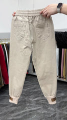 New Cotton Jeans Elastic Waist Harem Pants