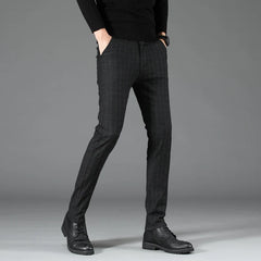 Plaid Trousers Slim Pants Gray Stripe